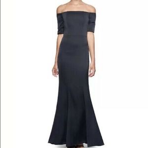 NWOT FAME & PARTNERS OFF SHOULDER BLK SATIN GOWN 2